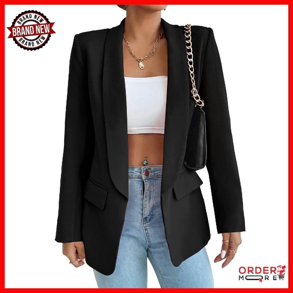 Women's Slim Fit Blazer Shawl Collar Long Sleeve Open Front Office Jacket